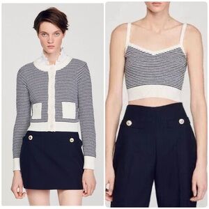 NWT Sandro Penny Striped Tank and Cardigan Set